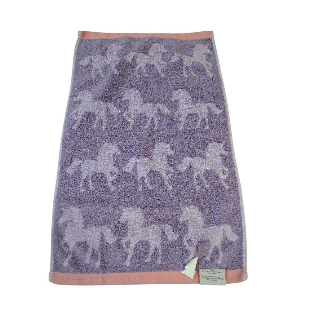Caro Kids 2 Hand Towels Purple Whimsical Unicorn Jacquard Weave Terry Cloth - Picture 2 of 4